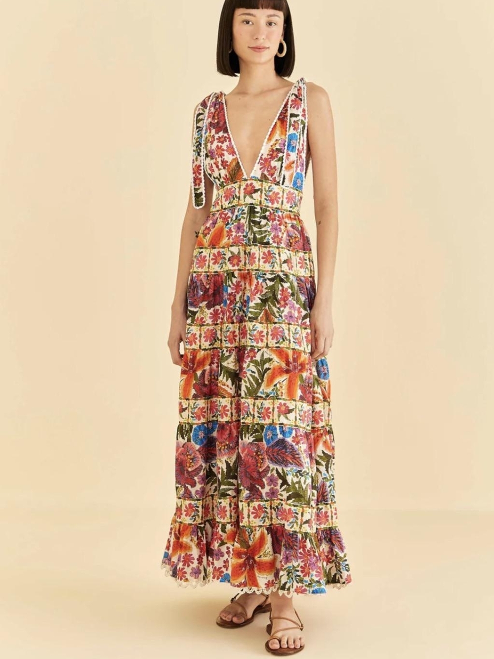 Farm Rio Off-White Tropical Yard Sleeveless Midi Dress Large NWOT